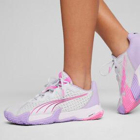 PUMA NOVA Elite Women's Court Shoes in Silver Mist/White/Vivid Violet Product Image