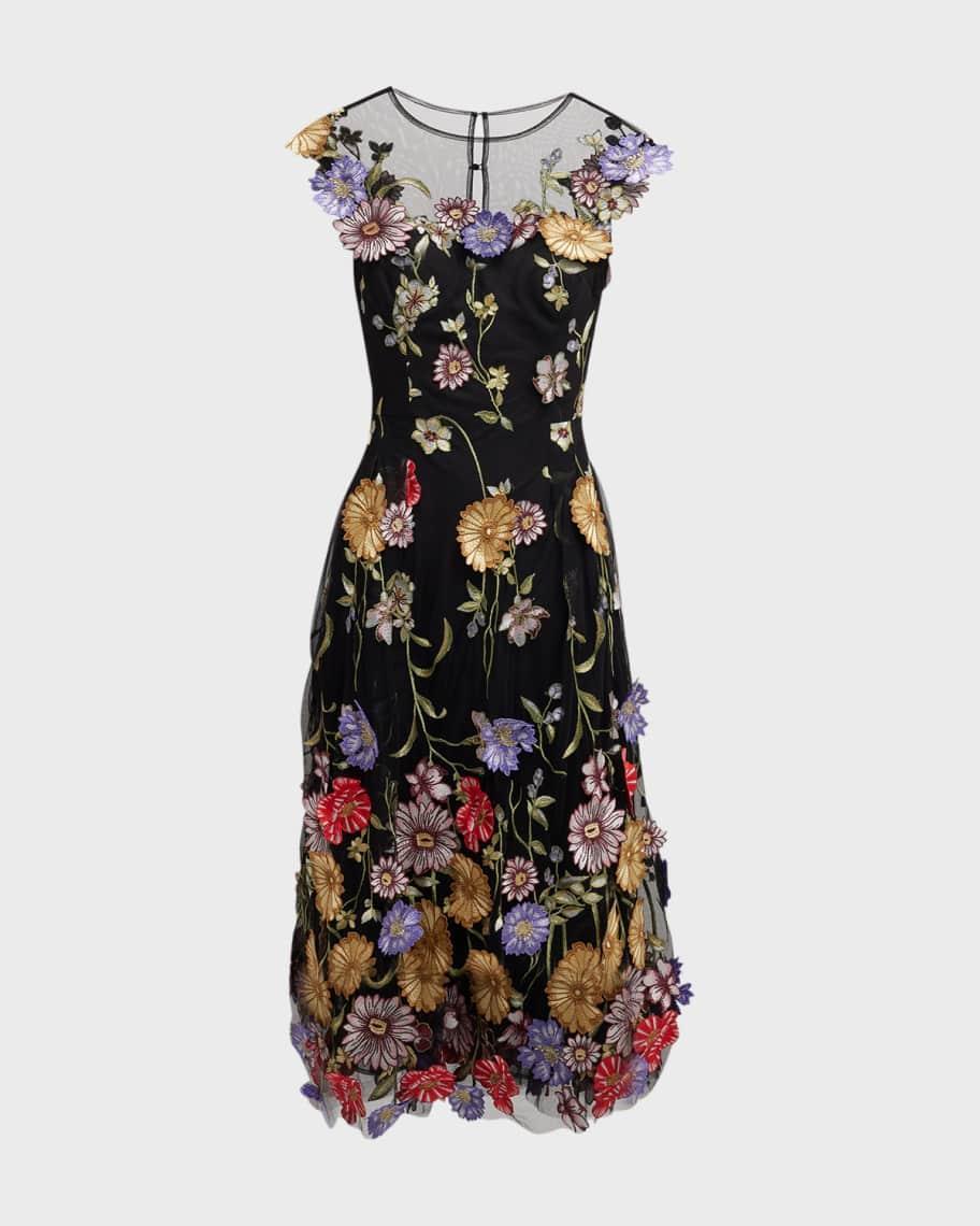 Sleeveless Floral Applique Midi Dress Product Image