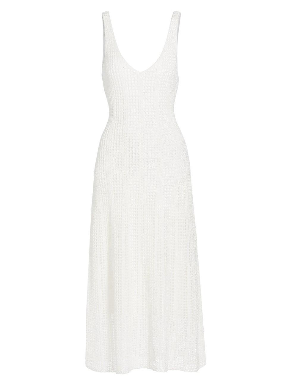 Womens Mesh Grid Godet Midi-Dress Product Image