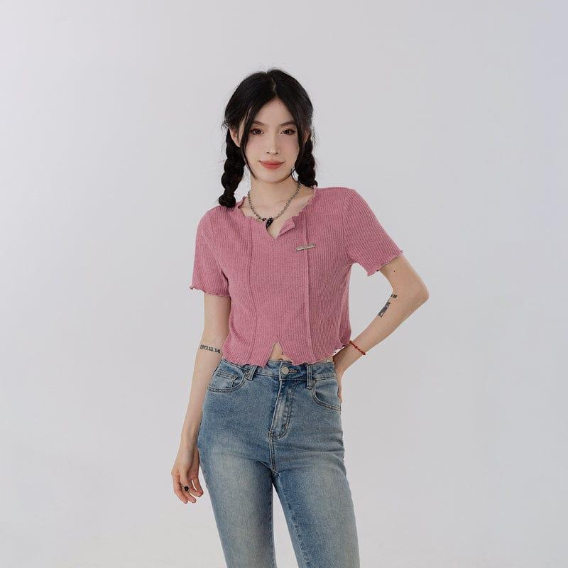 RTK (W) No. 3223 KNIT DISTRESSED CROP TOP Product Image