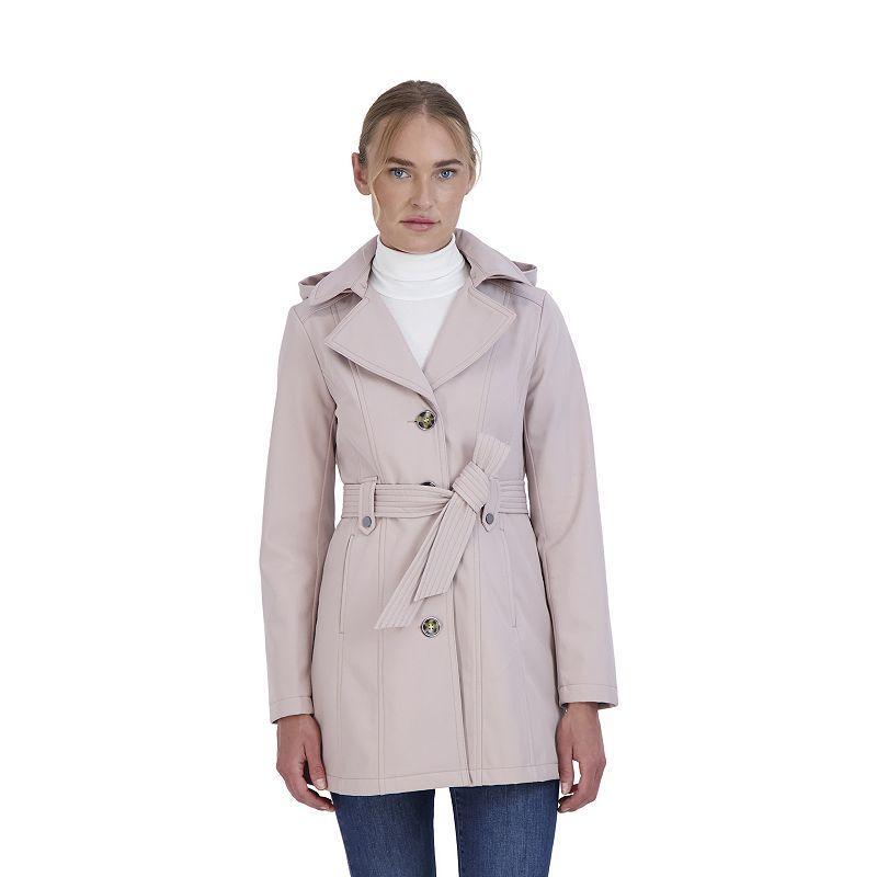 Womens Sebby Collection Hooded Trench Coat Med Pink Product Image