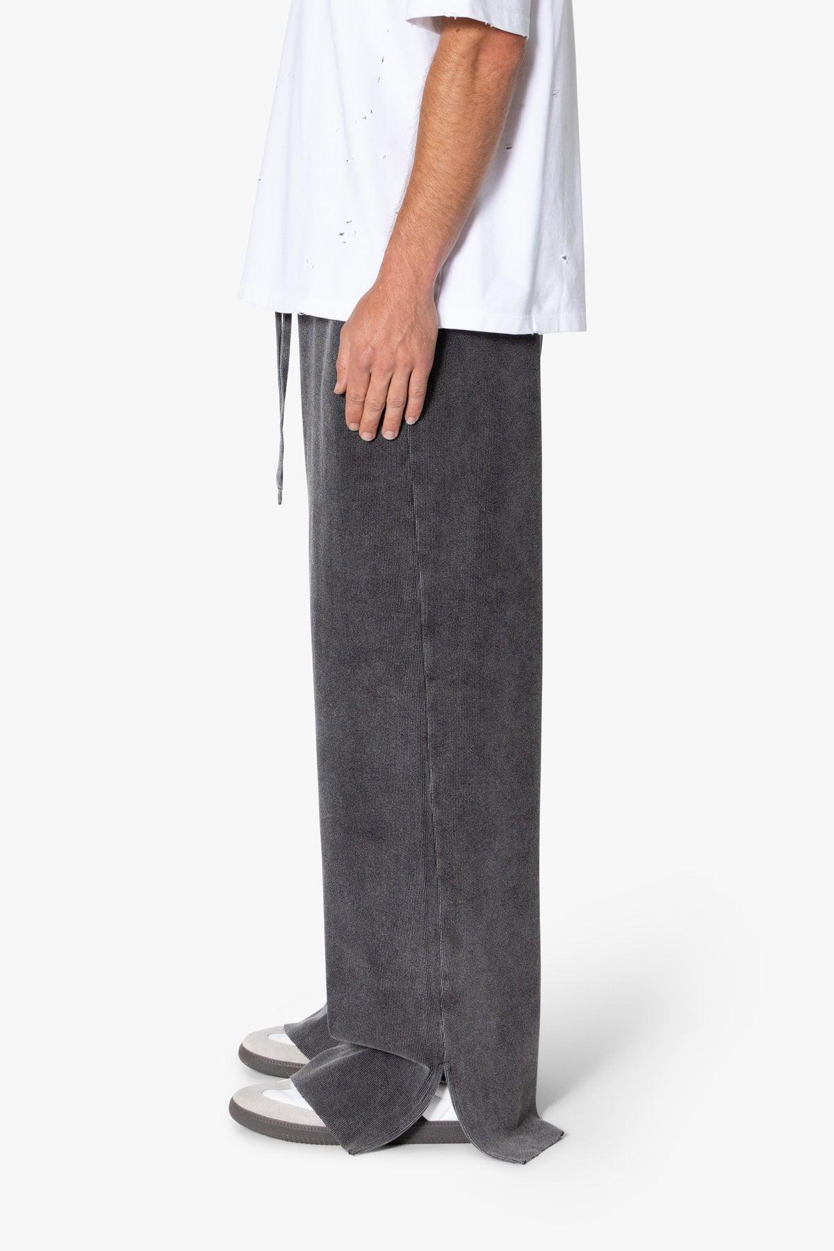 Ribbed Lightweight Washed Sweatpants - Black Product Image