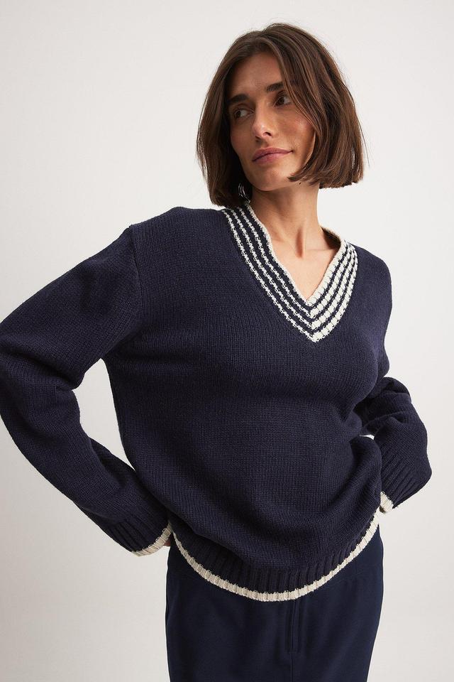 Oversized V-neck Contrast Detail Sweater Product Image