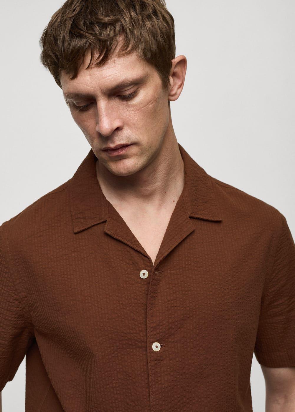 Mango Mens Regular Fit Seersucker Cotton Shirt Product Image