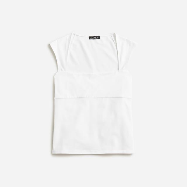 Squareneck cap-sleeve top in stretch cotton blend Product Image