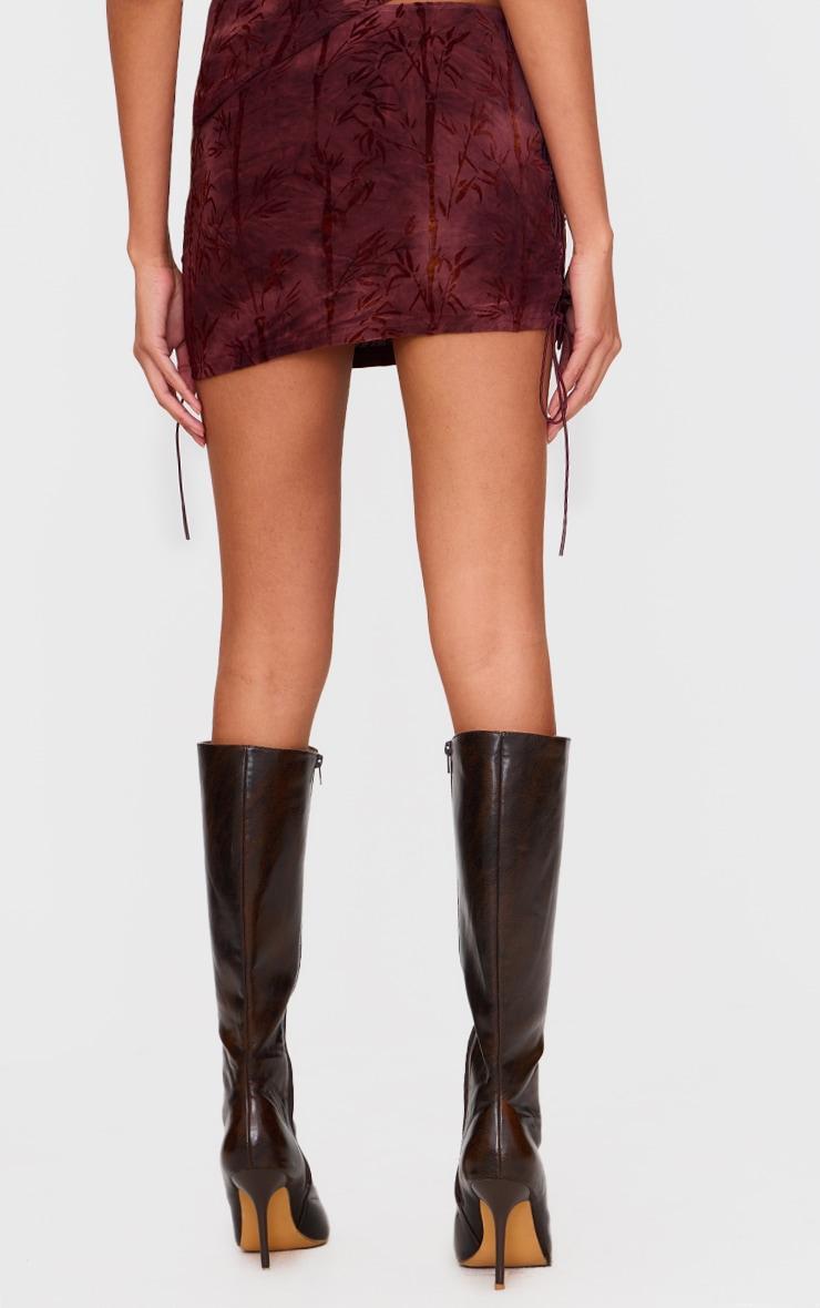 Burgundy Devore Tie Detail Micro Mini Skirt Product Image