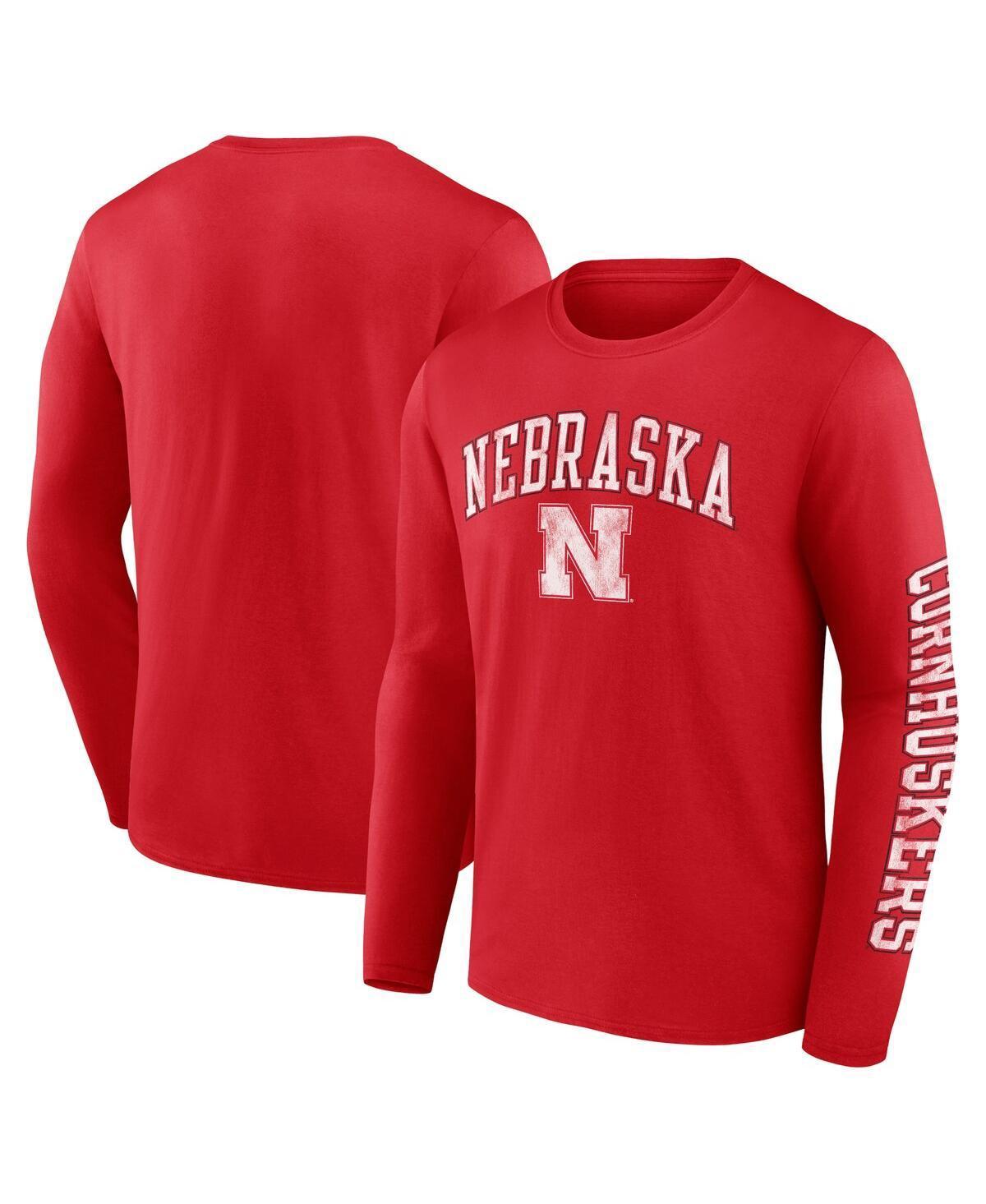 Mens Fanatics Scarlet Nebraska Huskers Distressed Arch Over Logo Long Sleeve T-shirt Product Image