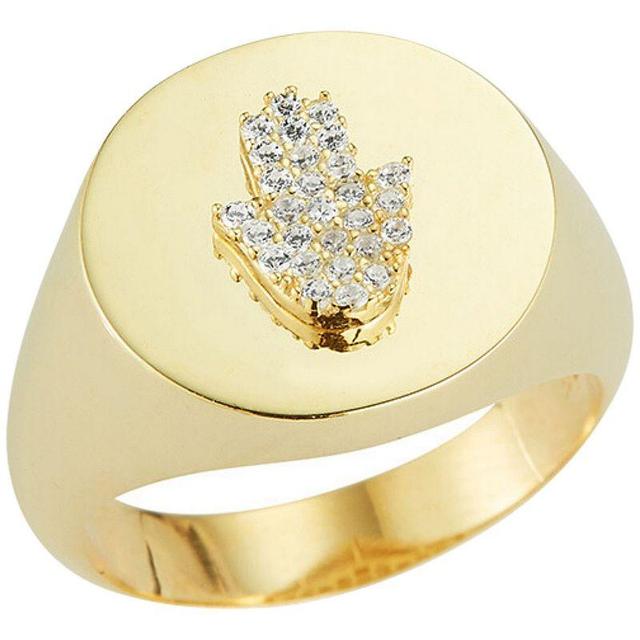 Sunkissed Sterling Cubic Zirconia Hamsa Signet Ring, Womens Gold Tone Product Image