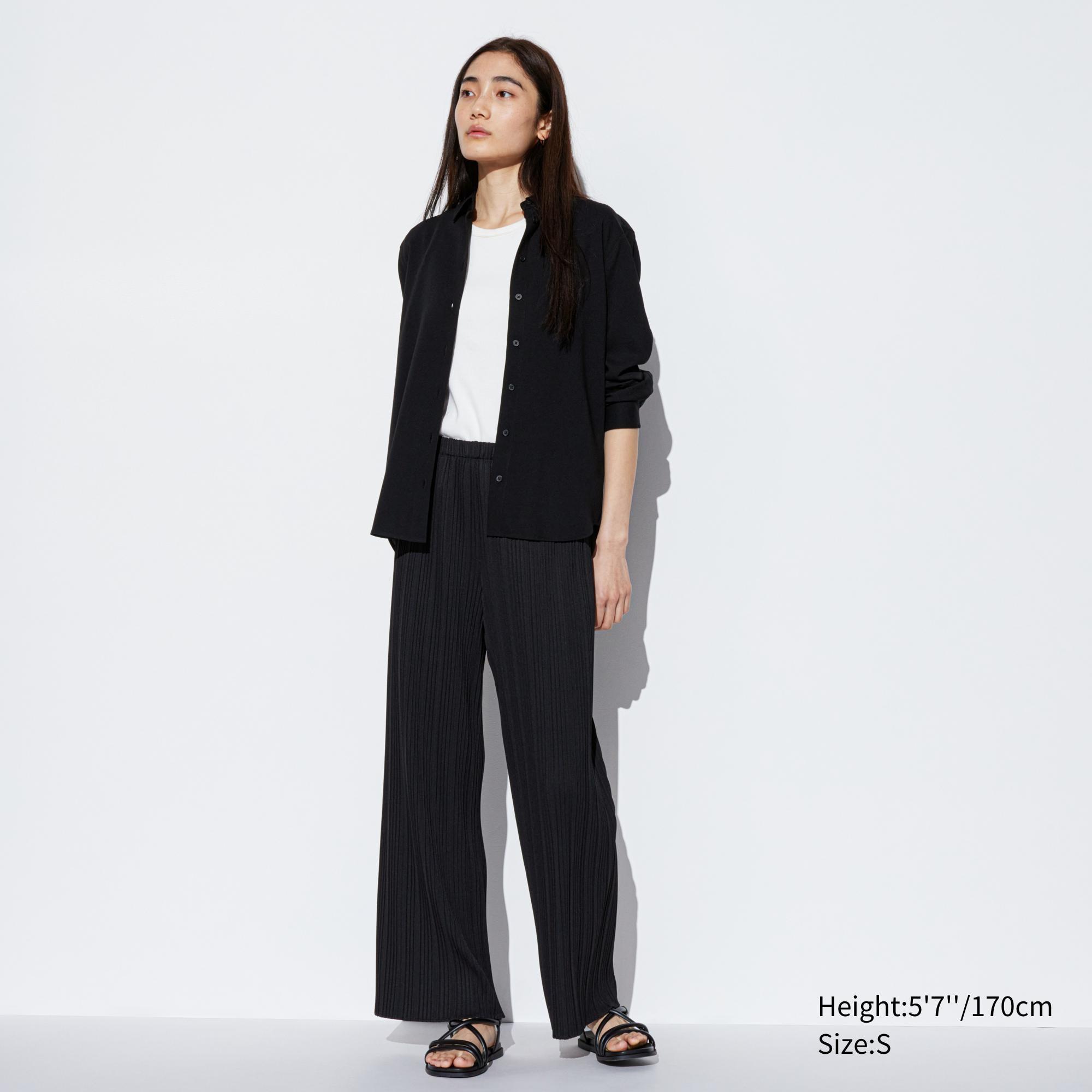 Womens Pleated Straight Pants Black XS UNIQLO US product image