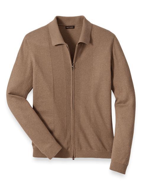 Silk Cotton Cashmere Full Zip Polo - Camel Product Image