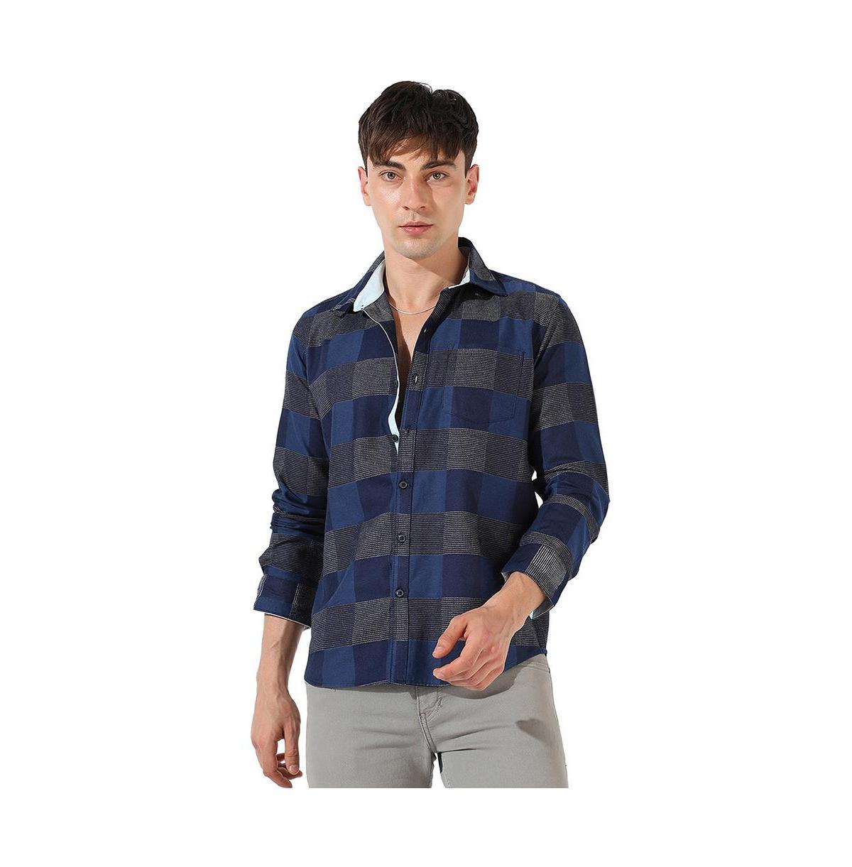 Campus Sutra Mens Denim Blue Buffalo Checked Shirt Product Image