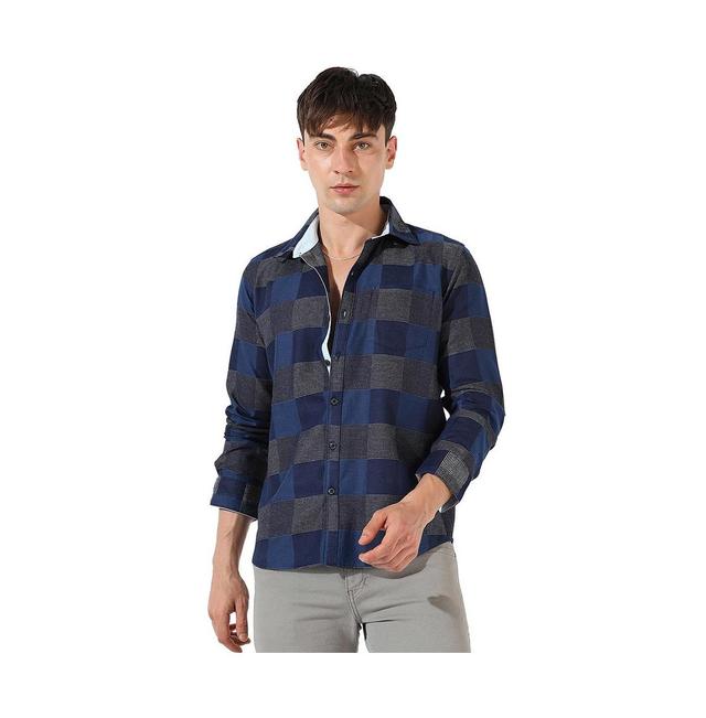 Campus Sutra Mens Denim Blue Buffalo Checked Shirt Product Image