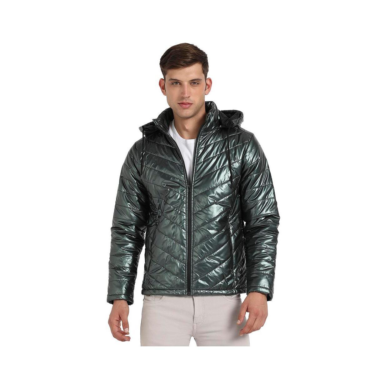 Campus Sutra Mens Forest Green Zip-Front Quilted Puffer Jacket Product Image