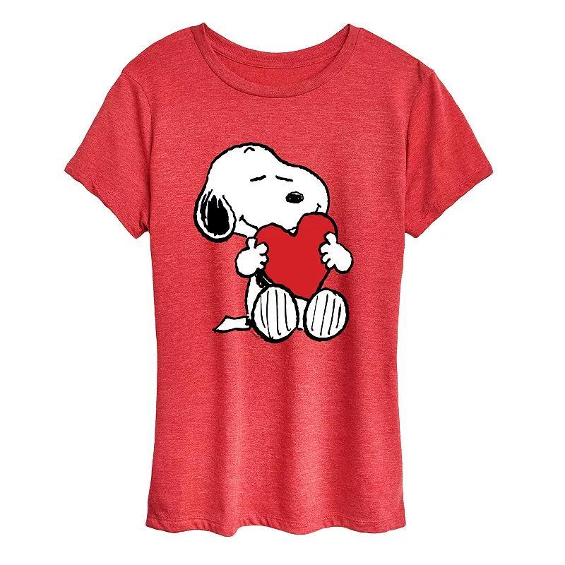 Womens Peanuts Snoopy Valentines Hugging Heart Graphic Tee Grey Red Product Image