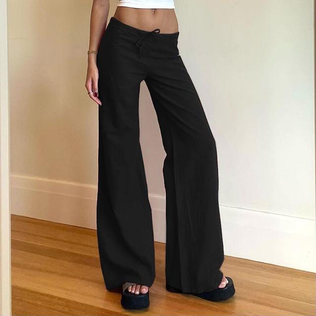 Drawstring Waist Plain Wide Leg Pants Product Image