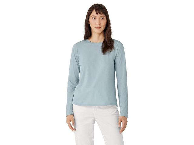 Eileen Fisher Round Neck Long Sleeve Tee (Frost) Women's Clothing Product Image