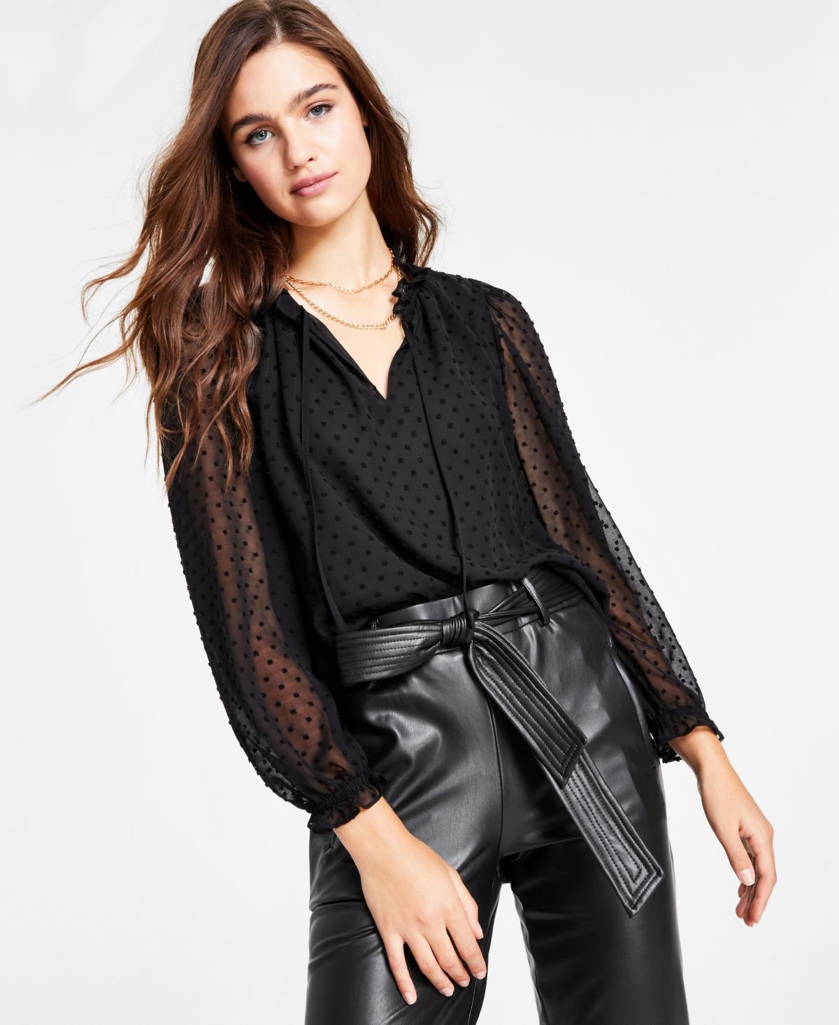 Bar Iii Womens Clip-Dot Ruffle Top, Created for Macys Product Image