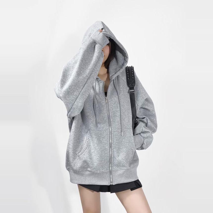 Plain Zip-Up Hoodie Product Image