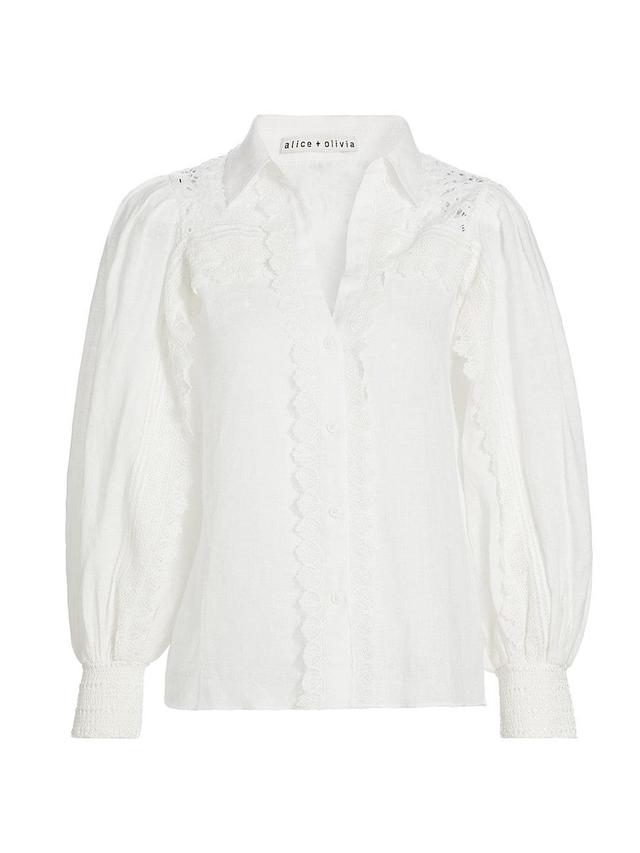 Womens Linen Lace-Paneled Blouse Product Image