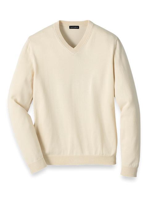 Supima Cotton V-neck Sweater - Ivory Product Image