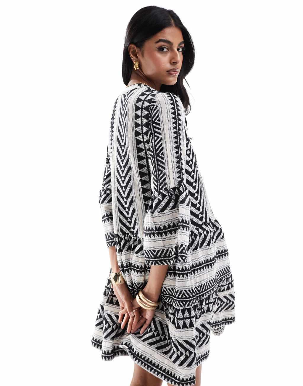 Accessorize stripe mini beach kaftan in brown and white Product Image