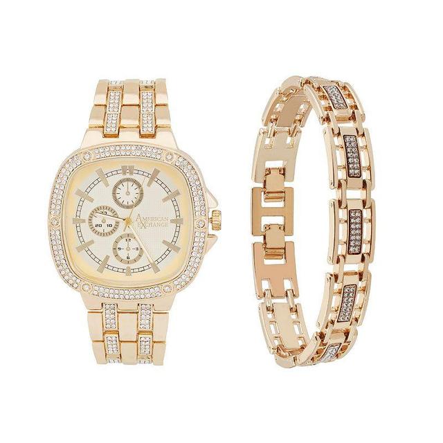 American Exchange Mens Gold Tone Chronograph Watch & Bracelet Set Product Image