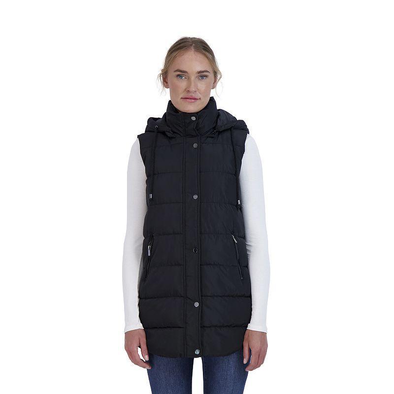 Sebby Collection Womens Long Puffer Vest with Detachable Hood Product Image