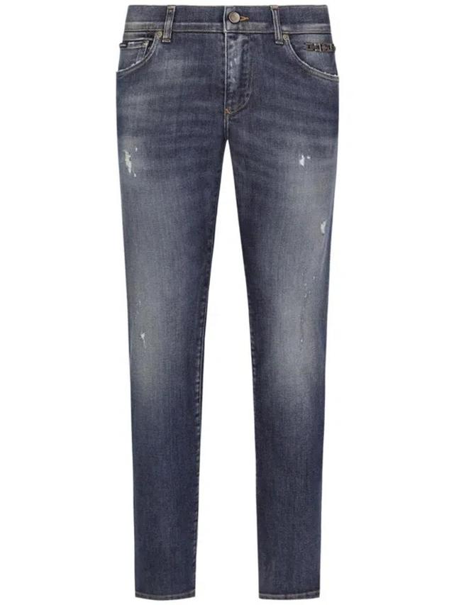 Straight-leg Cotton Jeans In Blue Product Image