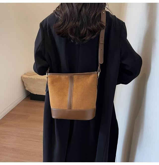 Panel Faux Suede Bucket Bag Product Image