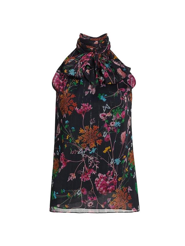 Womens Floral Chiffon Tie-Neck Blouse Product Image