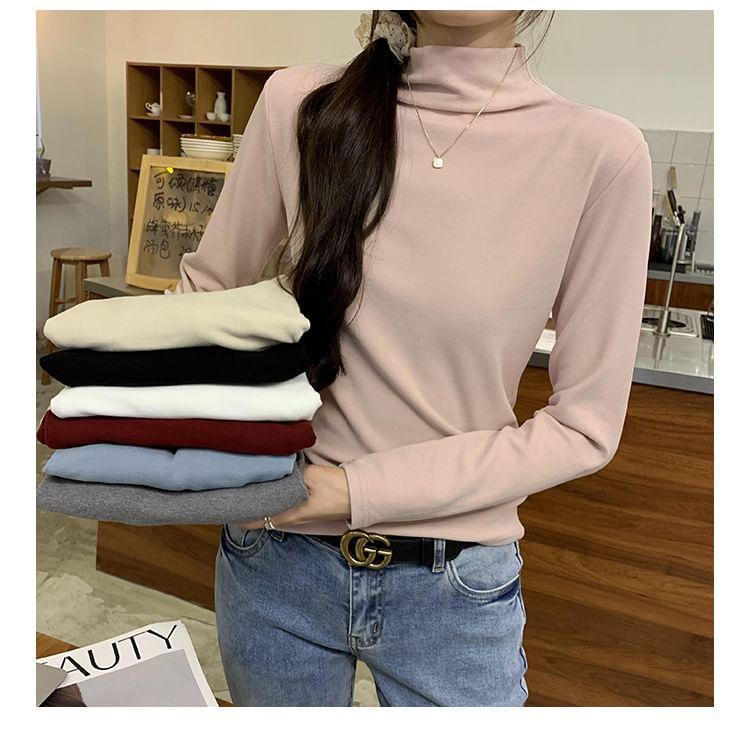 Long Sleeve Mock Neck Plain Top Product Image