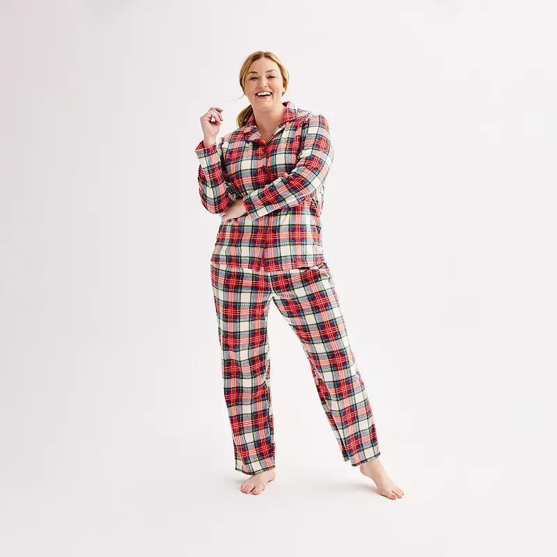 Plus Size Jammies For Your Families Jingle Bell Rock Fleece Notch Pajama Top & Pajama Bottoms Set, Womens Product Image