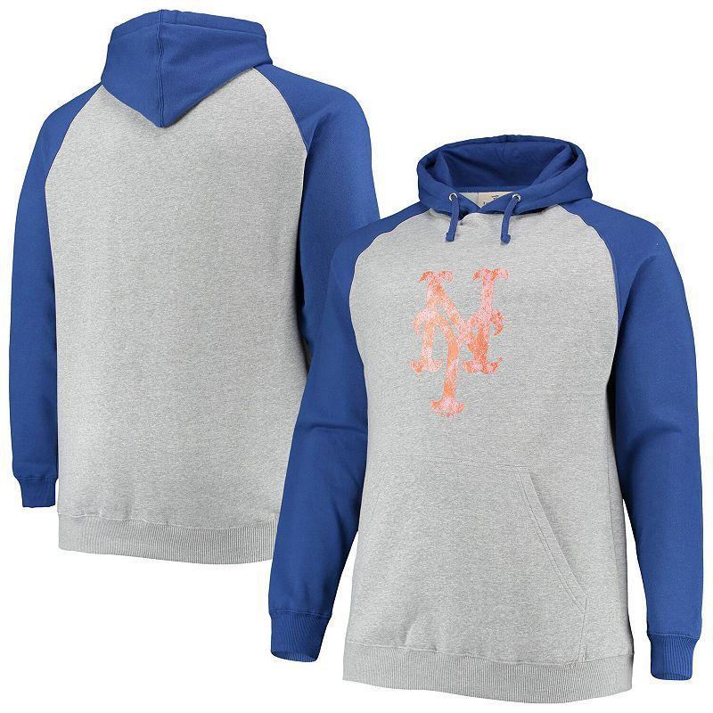 Men's Fanatics Branded Heathered Gray/Royal New York Mets Big & Tall Raglan Pullover Hoodie Product Image