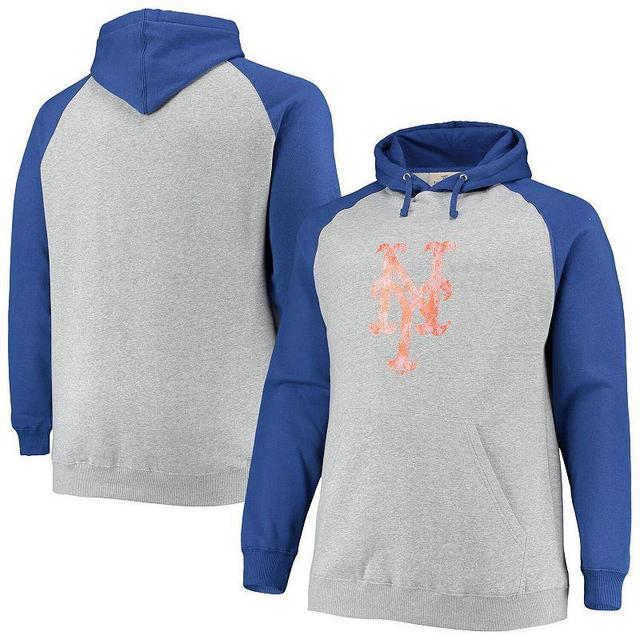 Mens Fanatics Branded Heathered Gray/Royal New York Mets Big & Tall Raglan Pullover Hoodie Product Image