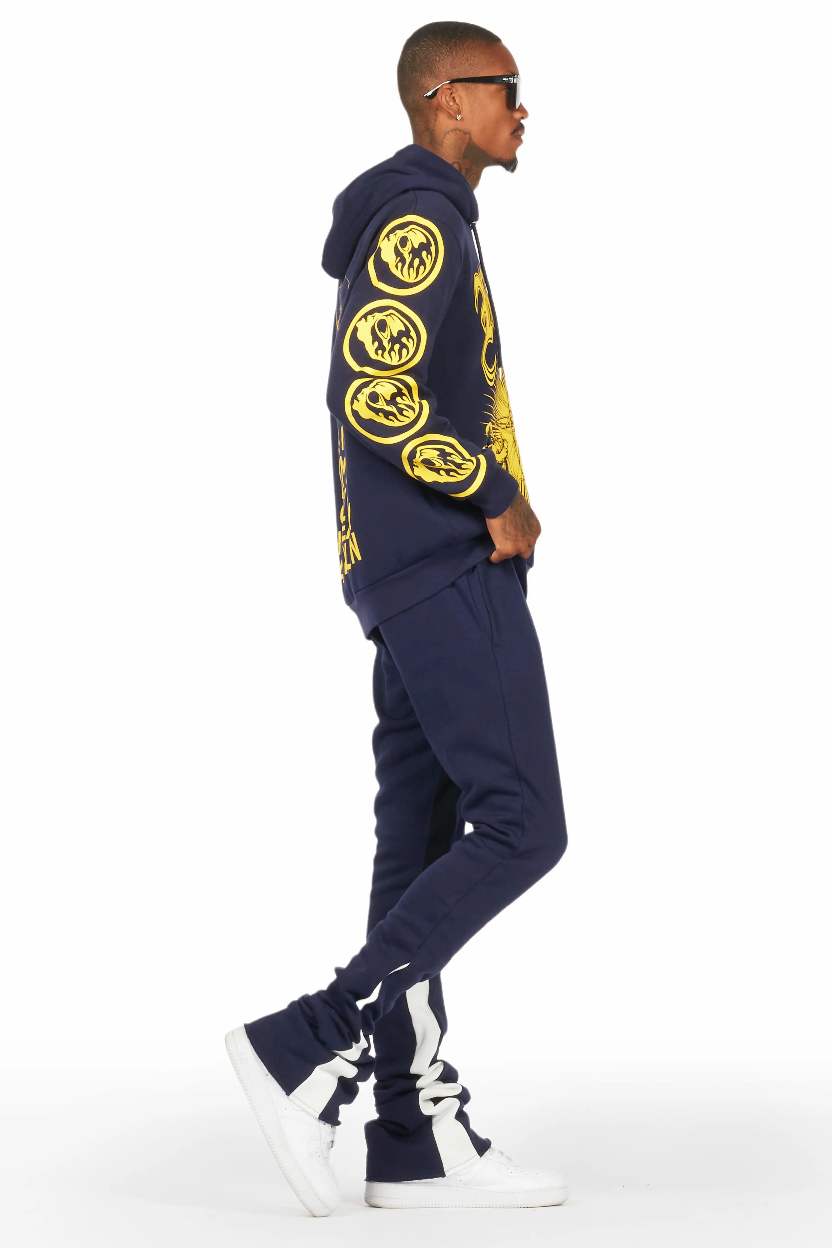 Yarden Navy Hoodie/Super Stacked Flare Pant Track Set Male Product Image