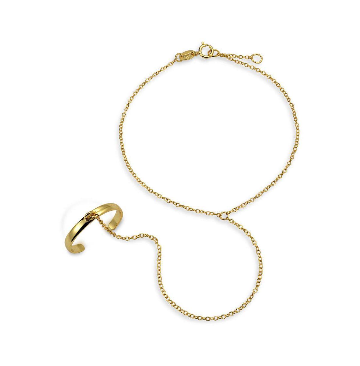 Hand Chain Dancer Slave Bracelet For Women And Ring Gold Plated .925 Sterling Silver Adjustable Product Image