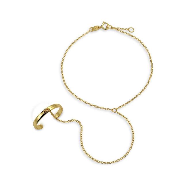 Hand Chain Dancer Slave Bracelet For Women And Ring Gold Plated .925 Sterling Silver Adjustable Product Image