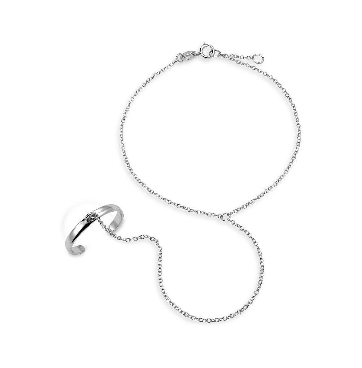 Bling Jewelry Trendy Delicate Hand Chain Dancer Slave Bracelet For Women And Ring Sterling Silver Adjustable Product Image