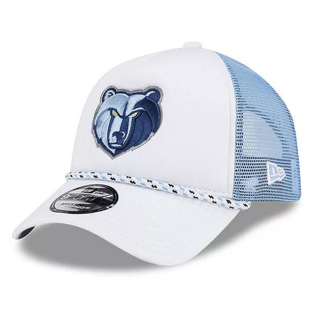 Mens New Era White/Light Blue Memphis Grizzlies Court Sport Foam A-Frame 9FORTY Adjustable Trucker Hat Product Image