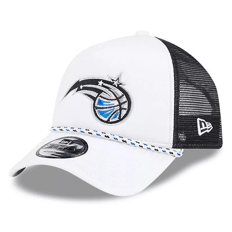 New Era Mens White Orlando Magic Court Sport Foam A-Frame 9FORTY Adjustable Trucker Hat - White, Black Product Image