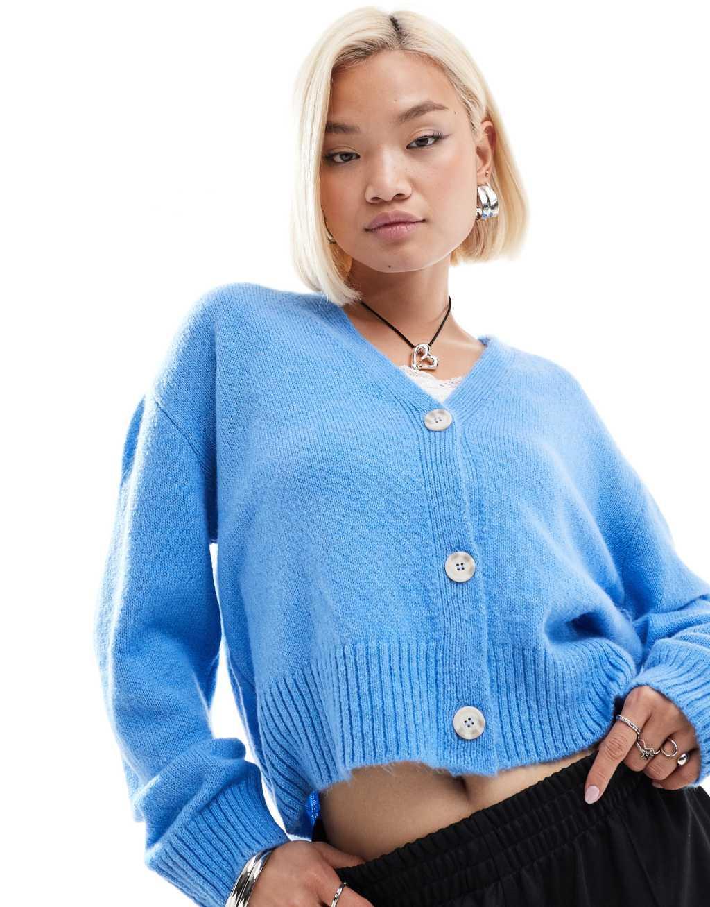 COLLUSION oversized fluffy knit cardigan in pale blue Product Image