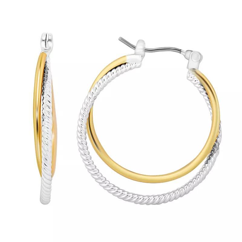 Two Tone Twisted Hoop Earrings, Womens Product Image