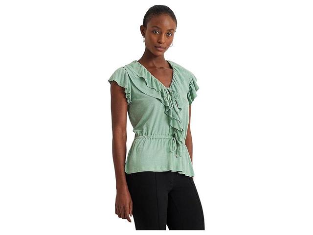 LAUREN Ralph Lauren Ruffle-Trim Jersey Peplum Top (Soft Laurel) Women's Clothing Product Image