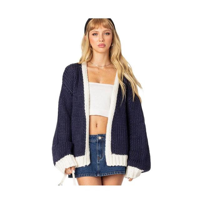 EDIKTED Colorblock Chunky Knit Cardigan Product Image