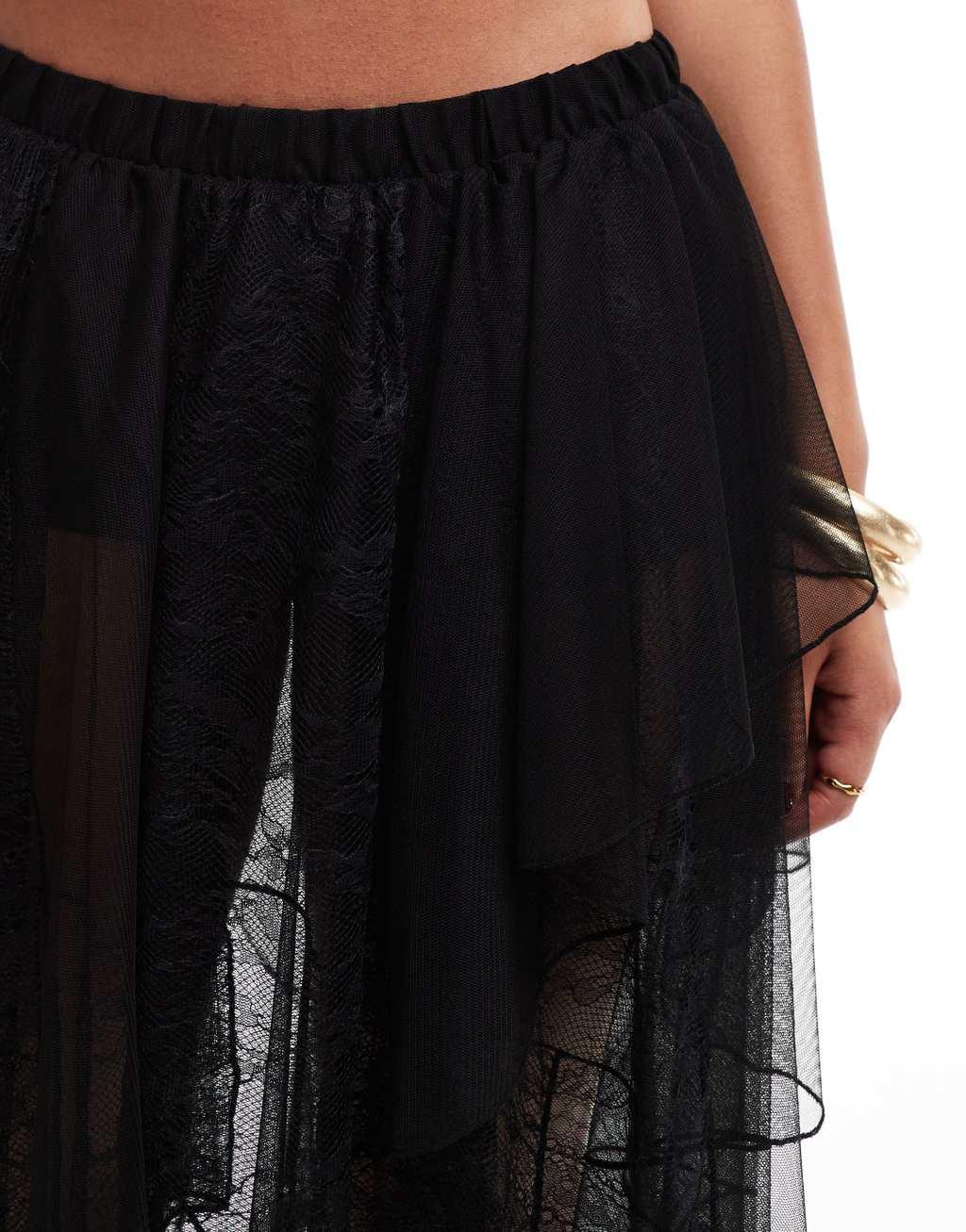 Miss Selfridge festival mix texture layered skirt in black Product Image