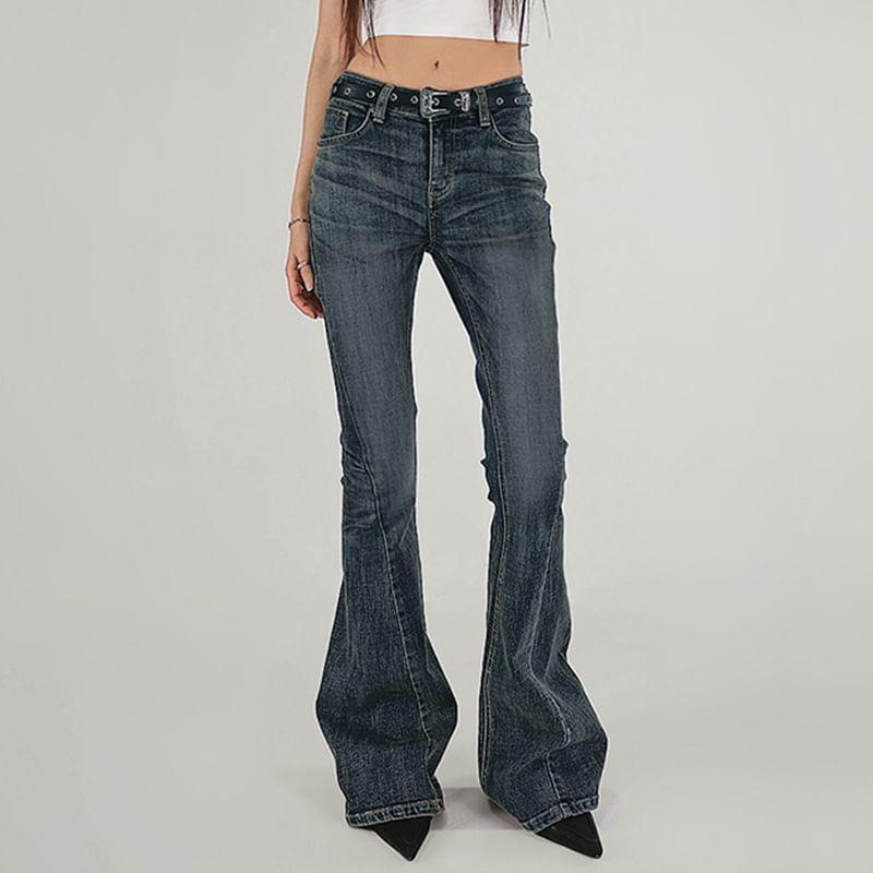 Low Rise Washed Slim-Fit Boot-Cut Jeans Product Image