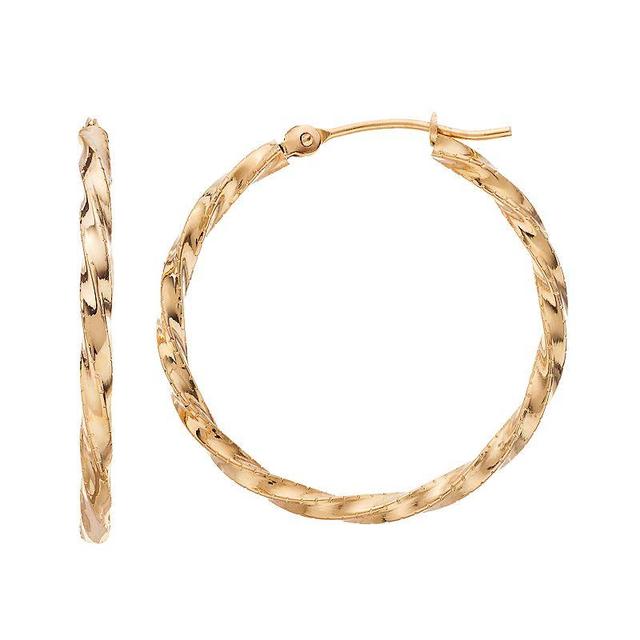 14k Gold Twist Hoop Earrings, Womens, Yellow Product Image