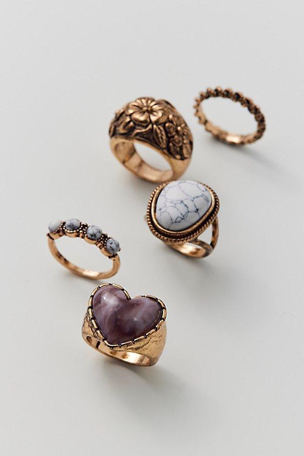 Leila Etched Heart Ring Set Womens at Urban Outfitters Product Image