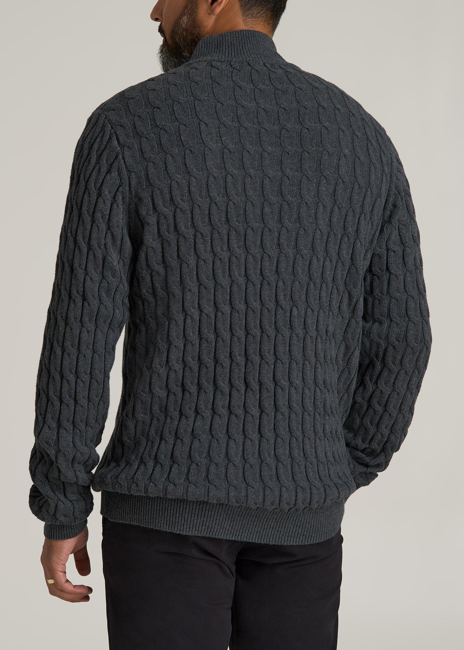 Cable Knit Half Zip Sweater for Tall Men in Charcoal Mix Male Product Image