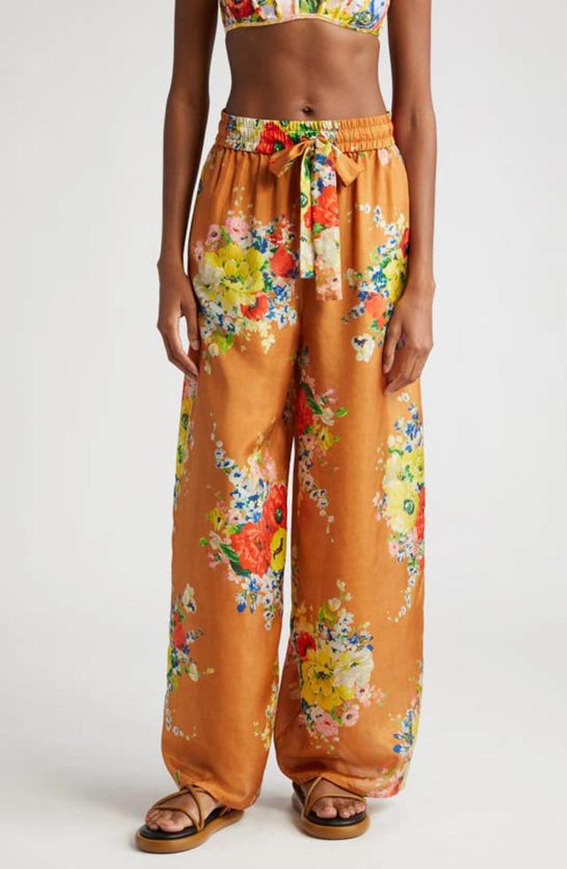 Alight Printed Silk Wide-leg Pants In Neutral Product Image